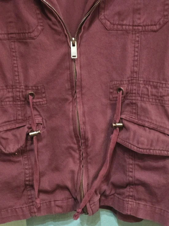 Others Follow Women's Canvas Jacket Maroon Hoodie Knit Sweater Sleeves GUC - Picture 5 of 8